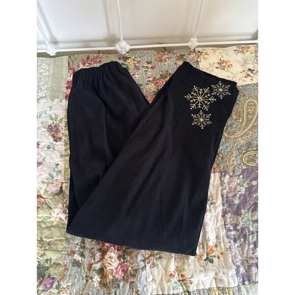 Quaker Factory Black Suit Set Jacket Gold Snowflakes Black Pants Medium - Picture 3 of 9